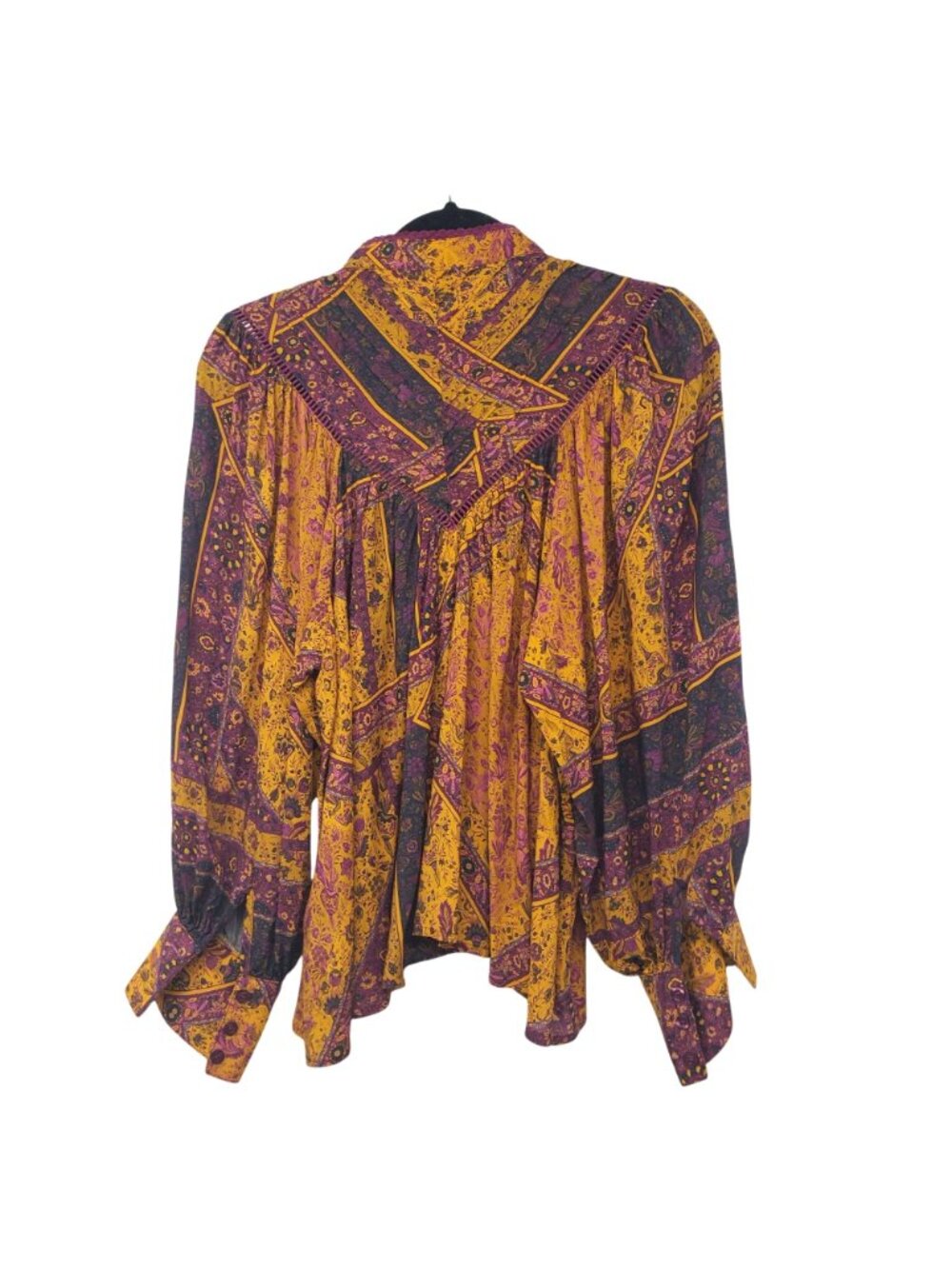 Oliveaceous Yellow Purple Long Sleeve Top Floral Paisley Cottage Core Boho Fall - Picture 2 of 11